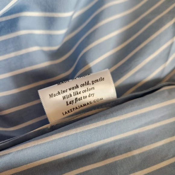 LAKE Pajama 2-PC Set LARGE Top Shorts Blue White Stripe 100% Cotton - Picture 8 of 16
